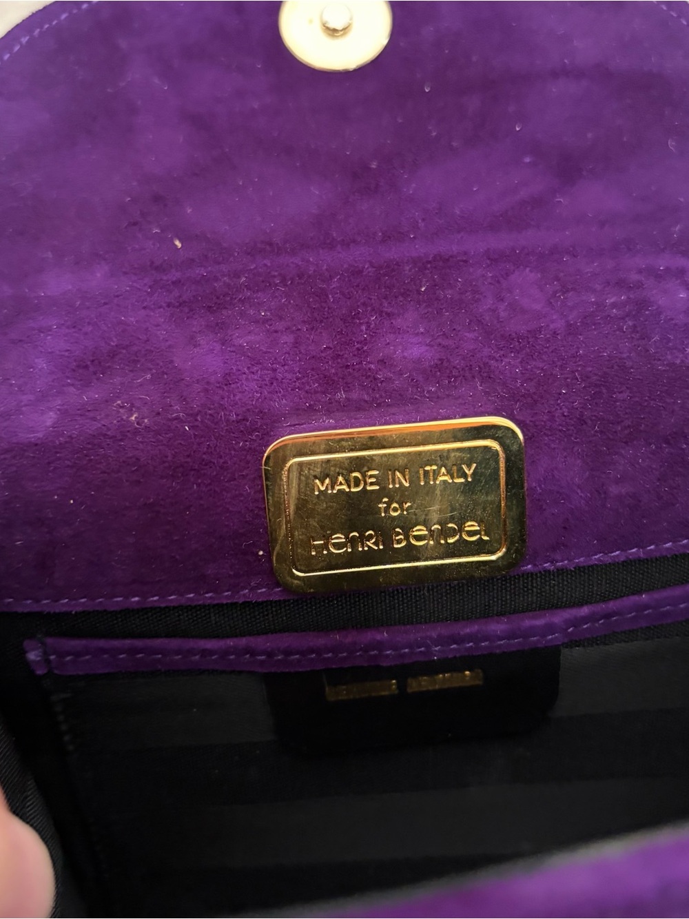 Henri Bendel Purple Velvet Mini Evening Bag Pearl Gold Leather Made In Italy - Picture 7 of 14